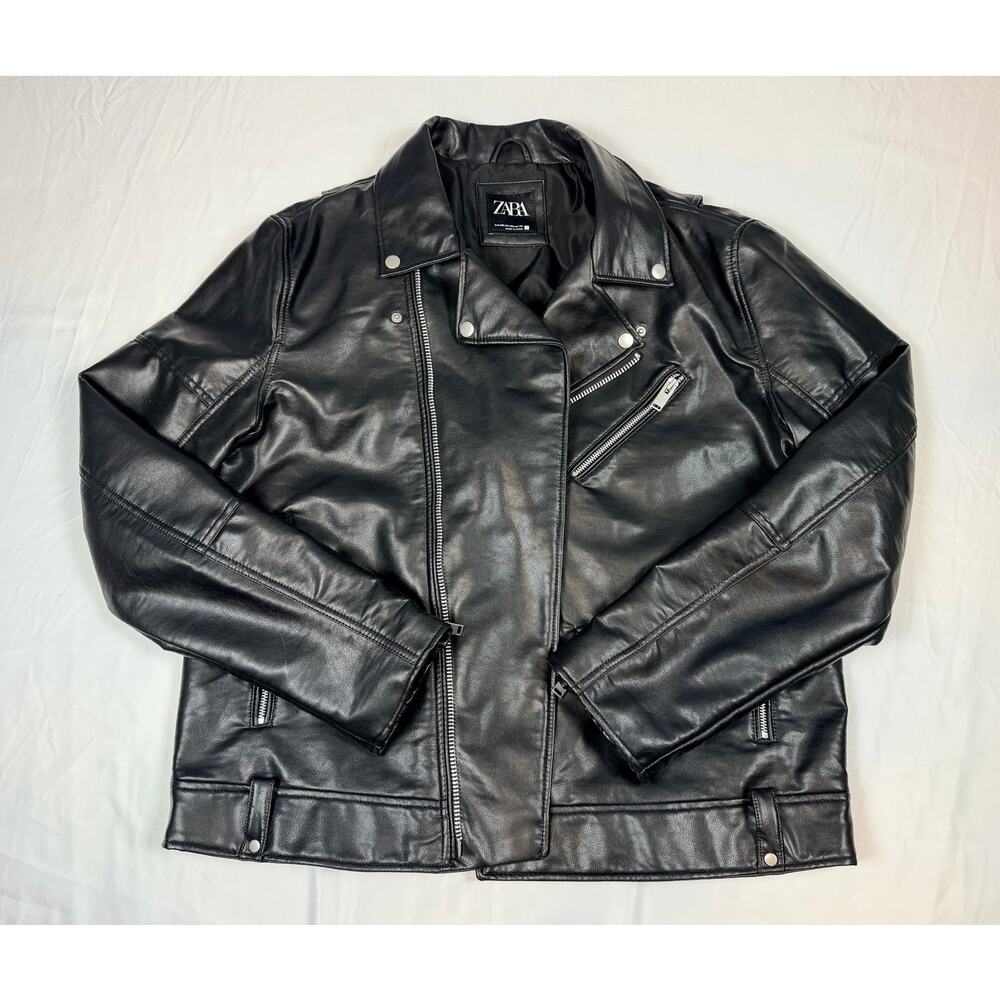 Zara Faux Leather Biker Jacket Black Sz 2XL